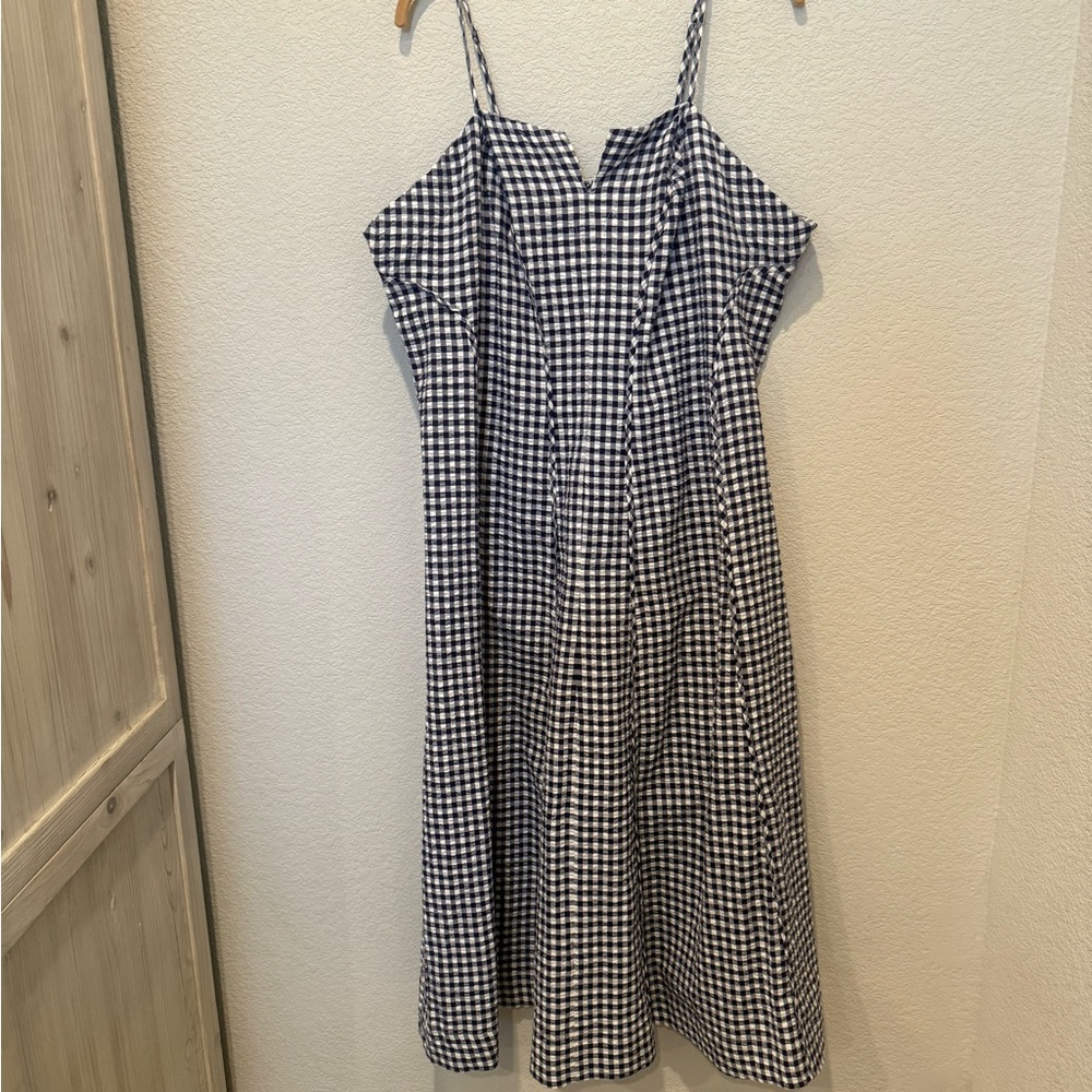 Anthropologie Gingham Spaghetti Strap Midi Dress in Navy & White
